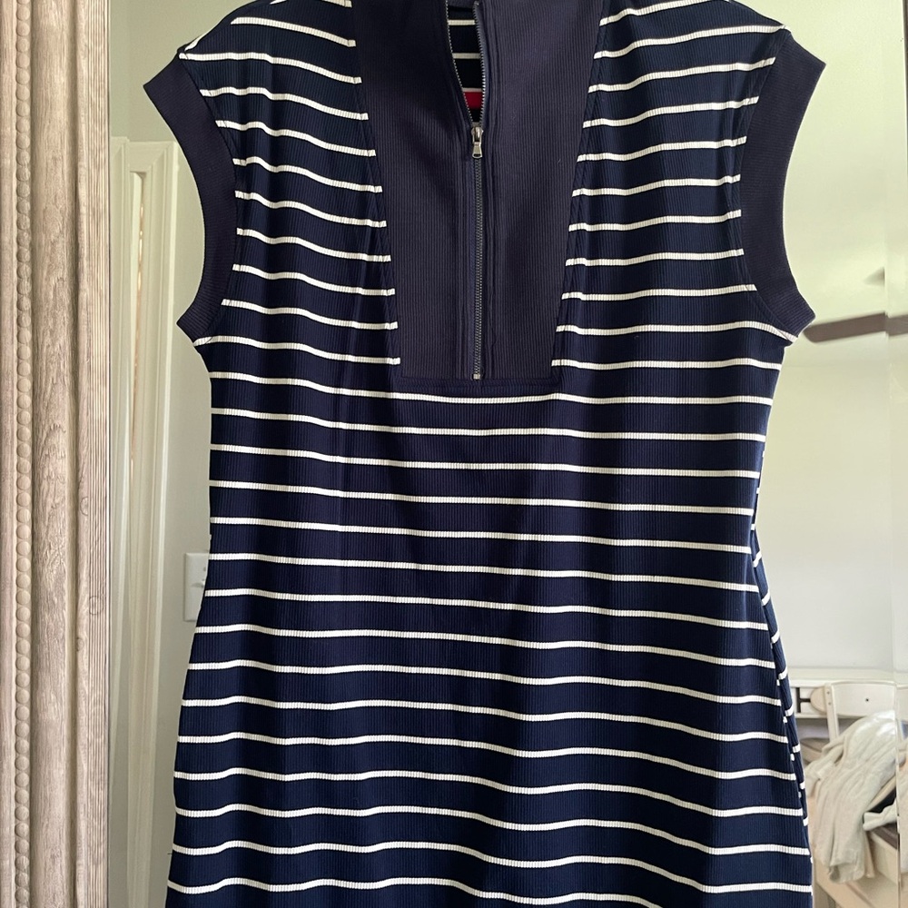 Navy and White Striped Sleeveless Dress
